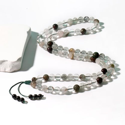 Simple Crystals and Stones Beaded Necklace Protection Balance Meditation Long Necklaces for Women and Men Amulet Jewelry - style: Green Phantom Quartz