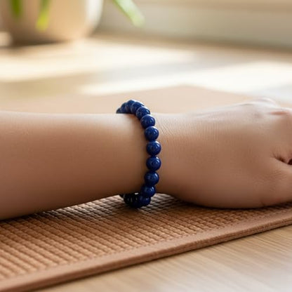 Lapis Lazuli Healing Bracelet – Real Crystal Beads for Stress Relief, Meditation & Chakra Balance – Natural Gemstone Jewelry Gift for Women & Men, Adjustable Stretch Fit - style: round(no gift box)