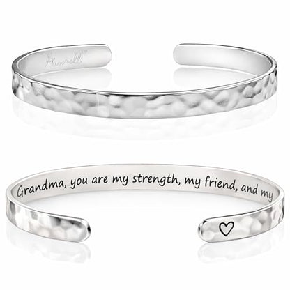 Carviell Bracelet - Gifts for Women – Inspirational, Friendship, Love, Mom, Daughter, Sister, Christian, Graduation, Memorial & Wedding Gifts – 100+ Phrases – Stainless Steel, Gift-Ready - style: GRANDMA'S Gift - Grandma, you are my strength, my friend, a