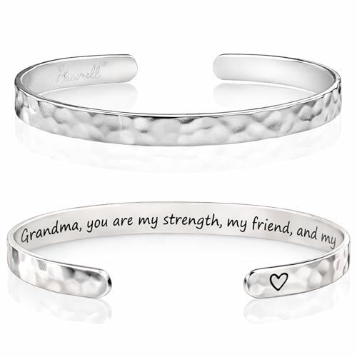 Carviell Bracelet - Gifts for Women – Inspirational, Friendship, Love, Mom, Daughter, Sister, Christian, Graduation, Memorial & Wedding Gifts – 100+ Phrases – Stainless Steel, Gift-Ready - style: GRANDMA'S Gift - Grandma, you are my strength, my friend, a