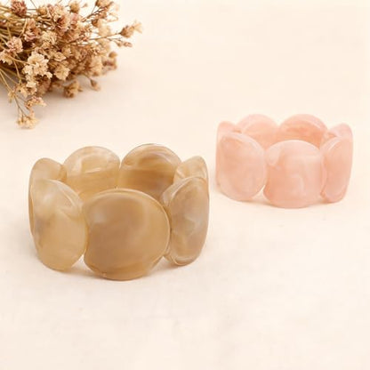 Colorful Acrylic Resin Bracelet for Women, Statement Chunky Wide Geometric Stretch Plastic Wristbands Bangle Bracelets Prom Holiday Fashion Jewelry Gift - color: Beige