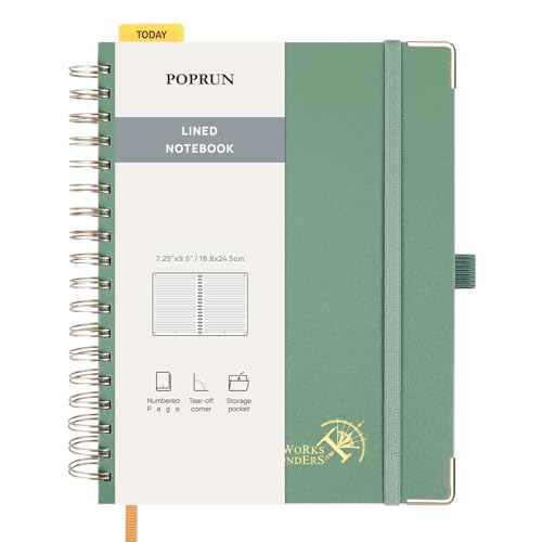 POPRUN Lined Spiral Journal Notebook for Women & Men, B5-7.25 x 9.5in, 220 Pages, 120 GSM College Ruled Notebooks, Hardcover Journals for Work, School, Note Taking Writing, Journaling, Midnight Green - color: Midnight Green, size: 7.25 x 9.5 inches