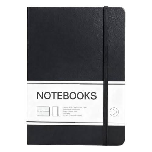 M&G Dotted Journal Notebook, 160 Pages, A5 Medium Size 5.6" x 8" for Men Women, 100GSM Thick College Ruled Paper Bullet Journal for Note Taking, Work & Office, Leather Hardcover, Black - color: Black, style: Dotted
