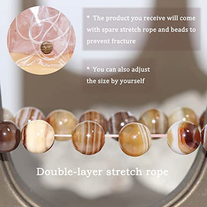8mm Natural Gemstone Stretch Bracelet, Handmade Unisex Crystal Bracelets for Meditation, Yoga, Spiritual Healing & Positive Energy - color: Botswana Agate