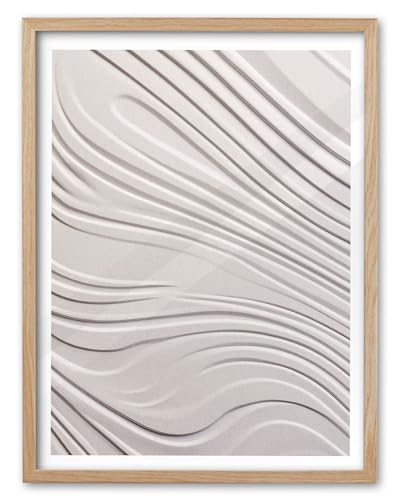 EcoHest Large 16x20in OAK Wood Framed Abstract Zen Wall Art, Soft Lines Flat Canvas with 3D Illusion, Minimalist Japandi Style Decor for Bedroom, Living Room, 1 Pack - color: Framed Zen, size: 20"L x 16"W
