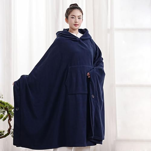 Meditation Buddhist Hooded Cloak Coat,Meditation Cloak Cape for Men and Women,Thickened Meditation Cloak,Meditation - color: Blue, size: Large