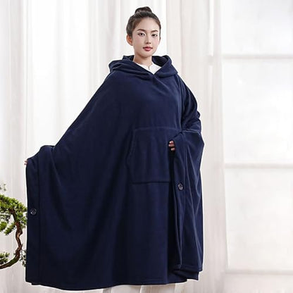 Meditation Buddhist Hooded Cloak Coat,Meditation Cloak Cape for Men and Women,Thickened Meditation Cloak,Meditation - color: Blue, size: Large