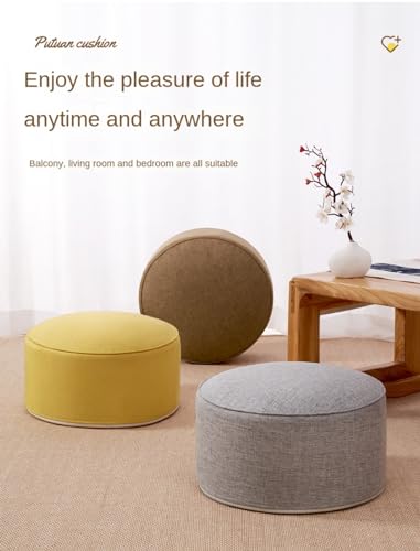 Large Thicken Floor Pillow Washable Cotton Linen Medication Cushion Round Tatami Seat Cushion for Yoga Living Room Balcony Room Party Decoration