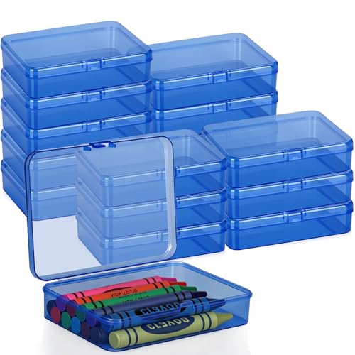16 Pcs Plastic Crayon Box, Mini Plastic Storage Containers with Lid, 4.5x3.4 Inches Clear Rectangle Box Small Storage Boxes for Crafts, Jewelry Beads, Office Supplies (Drak Blue) - color: Drak Blue