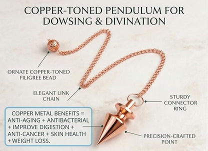 Cone with Round Ring Copper Metal Pendulum Healing dowsing Metaphysical Meditation Divination Pendulum - color: Reiki Dowsing