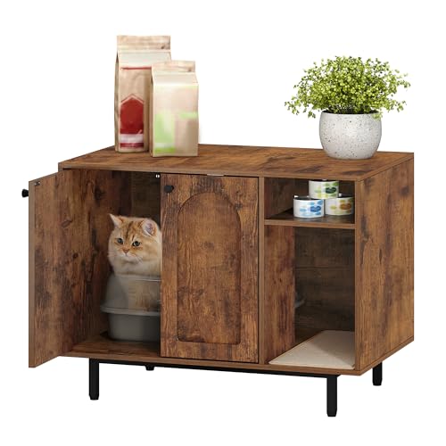 Hzuaneri Cat Litter Box Enclosure Enclosed, Hidden Litter Box Cabinet Furniture with Storage, Wooden Indoor Cat House Large, Modern End Table for Living Room Entryway, Rustic Brown and Black CB01501B - color: Rusic Brown