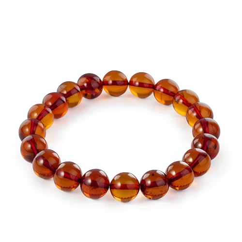 Natural Baltic Amber Bracelet for Women and Men – Stretch Wristband with Faceted Beads, Lightweight Unisex Jewelry Gift for Daily and Casual Wear - color: Cognac, size: Polished