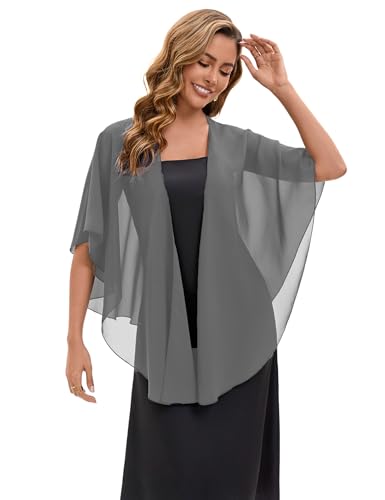 Baoqiya Chiffon Shawl Evening Scarf Shawls and Wraps for Women Wedding Party Bridal Scarves Cover Ups - color: Dark Grey