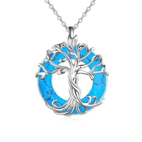 TOUPOP Tree of Life Necklace Gifts for Women 925 Sterling Silver Family Tree Pendant with Crystal Birthday Irish Jewelry Gifts for Women Her Wife Mom - color: 04-White Gold-Turquoise