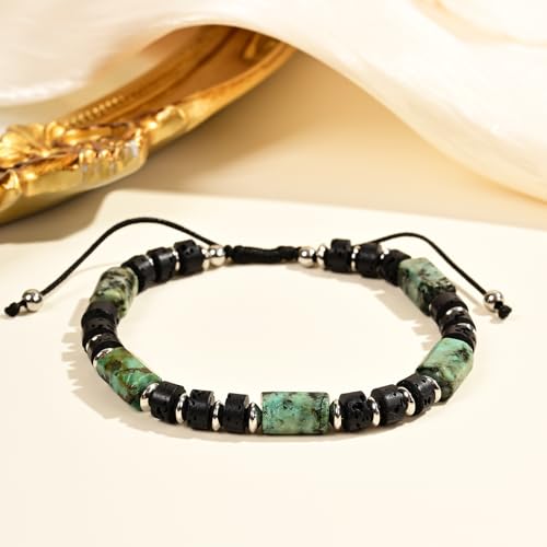 Natural Stone Adjustable Wristband for Courage, Protection & Wealth, 7 Inch Adjustable Gemstone Gift - color: African Turquoise