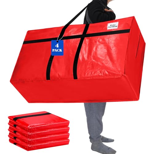 Windyun 4 Pack 57 Gallon Extra Large Moving Bags XXL Heavy Duty Storage Bag with Strong Zipper Handle Jumbo Big Tote Box Foldable for College Dorm Travel Clothes Duffle Blanket Pillow(Red) - color: Red, size: 57 Gallon