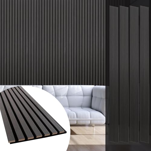 Yuzzy Wood Panels for Wall and Ceiling - 108 x 11 Inch Wood Slat Acoustic Panels 4 PCS - Modern Sound Absorbing Wall Panels for Interior Wall Decor for Home, Office, Studio - Rustic Black Oak - color: Rustic Black Oak, size: 4pcs - 108 * 11 in