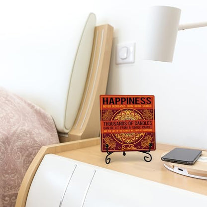 Buddha Happiness Quote Desk Decor, Funny Office Inspirational Gifts for Family Friends, Meditation Room Tabletop Decor, Zen Home Office Wooden Plaque Sign with Stand (J03) - style: Happiness
