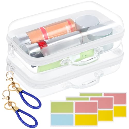 2 Pack Clear Hard Shell Zipper Case, 8.26" × 5.1" × 2.8" Mediun Zippered Hard Pouch with Handle for Toys, Building Blocks, Puzzles, Cosmetics, Travel Essentials