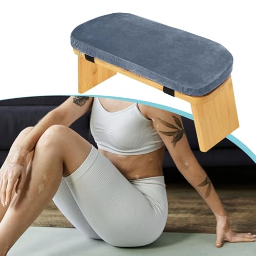 Meditation Bench Kneeling Stool Ergonomic Wood with Soft Cushion, Foldable Portable Prayer Bench, Meditation Stool 16.93x7.48x7.09inch- Gray Blue