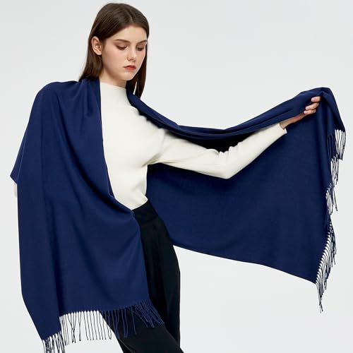 Pashmina Shawls and Wraps Scarfs for Women Wedding Party Winter Warm Long Solid Color - color: Navy