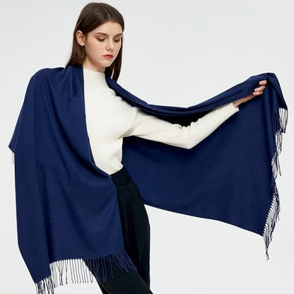 Pashmina Shawls and Wraps Scarfs for Women Wedding Party Winter Warm Long Solid Color - color: Navy