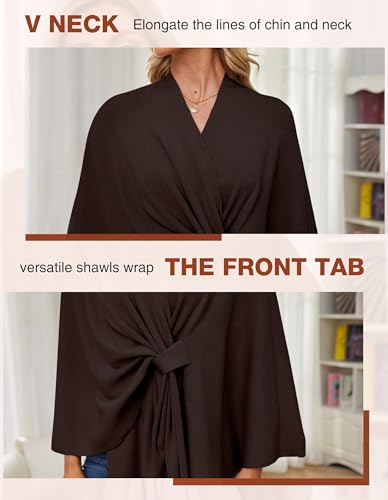 PULI Women's Elegant Shawl Wraps Soft Open Front Poncho Sweater for Spring Fall Winter - color: Front Tab-chocolate Brown