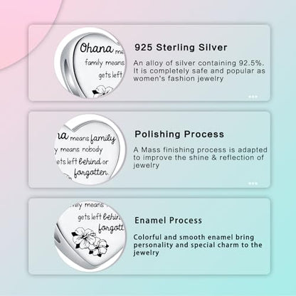Prayer Cross Elephant Airplane Suitcase Charm 925 Sterling Silver Charms fits for Bracelets Necklace Pendant Bead Charms Jewelry Gift for Women Family - color: Family Ohana Charm