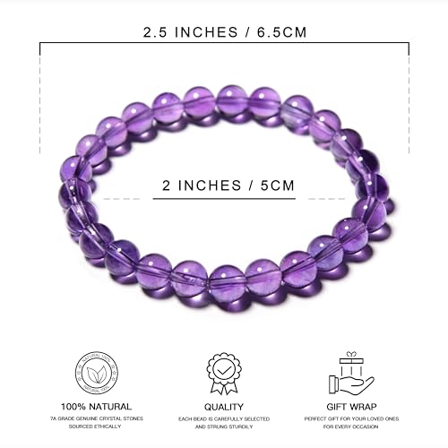 ILLUMINIA 5A Grade Natural Crystal Gemstone Bracelet | Healing Energy Charged Quartz Stone Bead | Handcrafted Stretch Bracelet for Women Men Teens - color: Uruguayan Amethyst, size: Small - 7mm bead