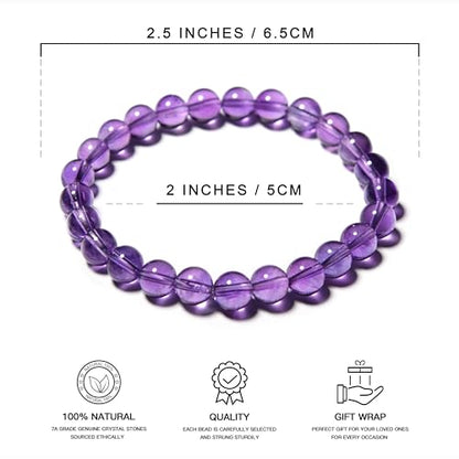 ILLUMINIA 5A Grade Natural Crystal Gemstone Bracelet | Healing Energy Charged Quartz Stone Bead | Handcrafted Stretch Bracelet for Women Men Teens - color: Uruguayan Amethyst, size: Small - 7mm bead