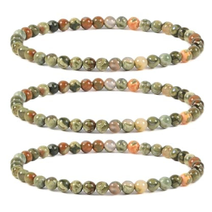 Justinstones Gem Semi Precious Gemstone 3pcs 4mm Round Beads Stretch Bracelet 6.5 Inch Unisex - color: Rhyolite Jasper