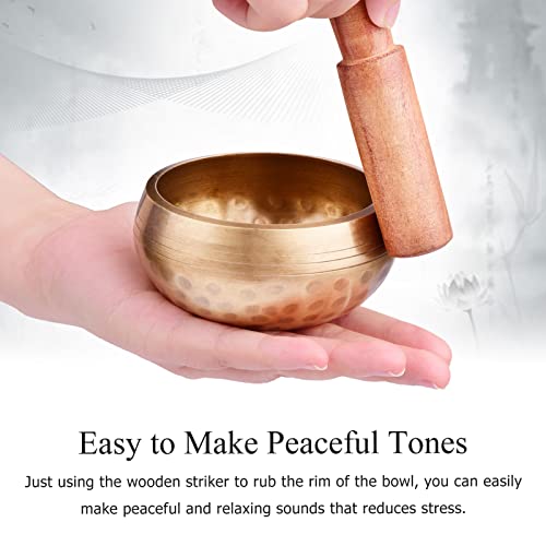 Tibetan Singing Bowl Set with 8cm/3inch Handmade Metal Sound Bowl & Soft Cushion & Wooden r for Meditation Sound Chakra Healing Yoga Relaxation