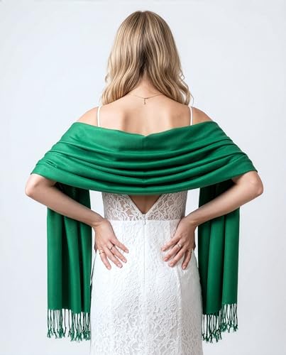 Achillea Lightweight Pashmina Scarf for Women – Soft Silky Shawl Wrap for Evening Dresses, Bridesmaids & Everyday Wear - color: Emerald Green