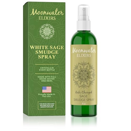 Reiki-Charged White Sage Mist for Aura Renewal & Energy Purification, Crystal-Infused Room Aromatherapy Spray with Clear Quartz for Meditation, Relaxation, Spiritual Balance & Home Harmony – 8oz - size: 8 Fl Oz (Pack of 1)