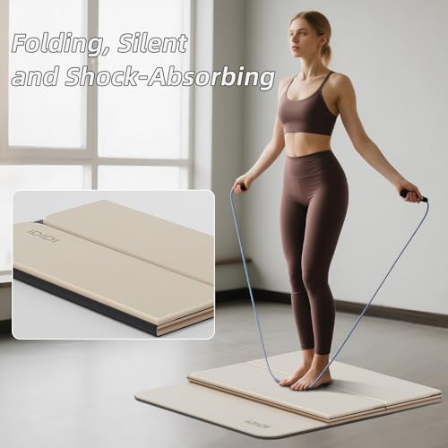 Foldable Yoga Mat Extra Thick 0.32 Inches（8mm） - SGS Certified POE Material Exercise Mat, Non-Slip Design Fitness Mats, Multi-Purpose Workout Mats for Studio or Home Use - color: Beige