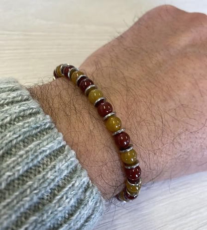 Beaded Bracelet for Men and Women – Natural Gemstone and Stainless Steel – Adjustable, Durable and Elegant – Made in Italy - color: Carnelian - Agate
