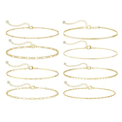 Tewiky Waterproof Gold Bracelets for Women Non Tarnish - Dainty Stack 14K Gold Plated/Sterling Silver Chain Bracelets Set Adjustable Trendy Jewelry for Women - style: Style D