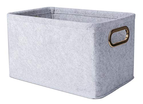 Collapsible Storage Bins Foldable Felt Fabric Storage Basket Organizer Boxes Containers with Handles Metal Handles for Nursery Toys,Kids Room,Clothes,Towels,Magazine - color: Light Grey, size: 13.9L×9.6W×8.2H