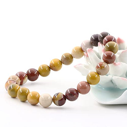 Natural Gemstones Bracelet 8mm Chakra Round Beads Energy Power Crystal Reiki Healing Elastic Stretch 7 Inch for Women Men Unisex - color: Mookaite Jasper