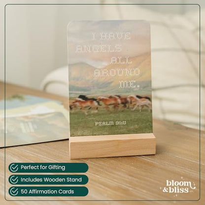 Positive Affirmation Cards | 50 Bible Verse Card + Display Stand | Scripture, Prayer, and Faith Cards | Inspirational for Christians, Men & Women