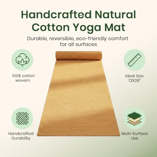 LFH Home Handmade Cotton Yoga Mat Cotton Rug picnic mat For Exercise, Workout, Fitness - Perfect Heavy Quality Eco Friendly Natural Cotton Woven Reversible Yoga Mats for Men & Women - 72x26 Inch. - color: Marigold