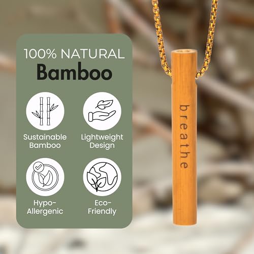 Bamboo Breathing Necklace for Meditation, Mindfulness Tool, Stress Reducer, Eco-Friendly Breathe Pendant, Portable Relaxation Gift for Men & Women - color: Black