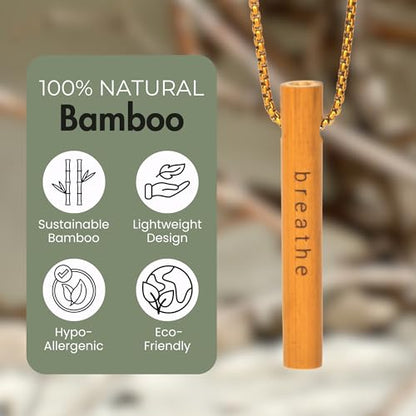 Bamboo Breathing Necklace for Meditation, Mindfulness Tool, Stress Reducer, Eco-Friendly Breathe Pendant, Portable Relaxation Gift for Men & Women - color: Black