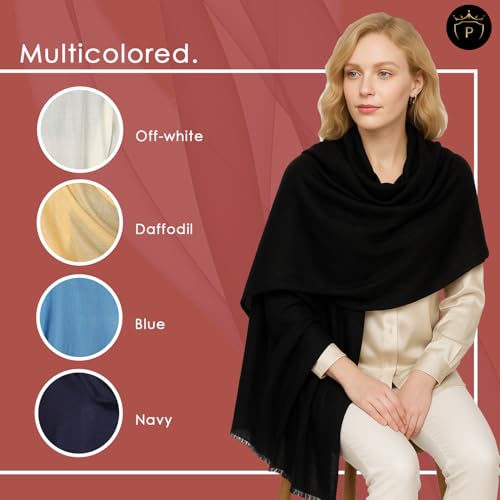Ultra-Thin Merino Wool Scarf Soft & Warm, Featherlight Cozy Luxurious Shawl For Women, Perfect For Travel - color: Black