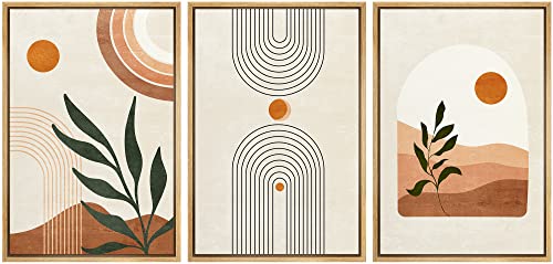 wall26 Framed Canvas Print Wall Art Set Boho Mid-Century Geometric Desert Plant Sun Nature Abstract Illustrations Modern Art Bohemian Decorative for Living Room, Bedroom, Office - 16"x24"x3 Natural - color: A46-2204-est17, size: 16" x 24" x 3 Panels NATUR