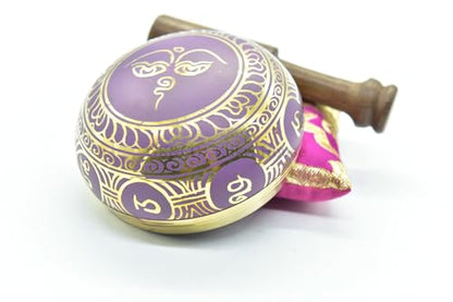 3.75" Tibetan Meditation Yoga Singing Bowl Green Set with free Wooden Mallet and Silk Cushion from Nepal, Singing bowls. (Purple) - color: Purple
