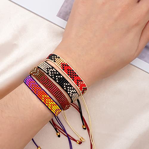Handmade Boho Beaded Friendship Strand Wrap Bracelets for Women Charm Adjustable Couples String Rope Braided Bohemia Colorful Seed Beads Bracelet Fashion Jewelry Gift - color: White Gold