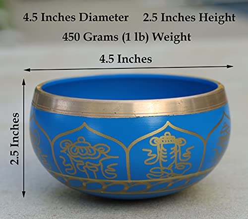 Medium ~ Tibetan 8 Lucky Symols Singing Bowl Set ~ With Mallet, Brocade Cushion & Carry Bag ~ For Meditation, Chakra Healing, Prayer, Yoga (Turquoise) - color: Turquoise