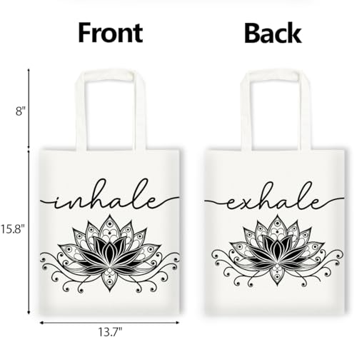 Inhale Exhale Tote Bag Gifts for Women Girl Yoga Lover Meditation Gift, Lotus Flower Zen Canvas Tote Bag Double-Sided Print Bags