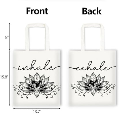 Inhale Exhale Tote Bag Gifts for Women Girl Yoga Lover Meditation Gift, Lotus Flower Zen Canvas Tote Bag Double-Sided Print Bags